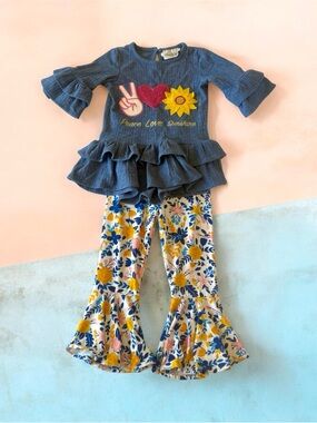 Rare Editions 2T Peace Love Sunshine Ruffle Outfit
